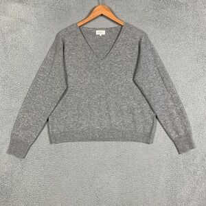 Hartford Sweater Women's 3/L Heather Gray V Neck Pullover Wool Cashmere Boxy Fit